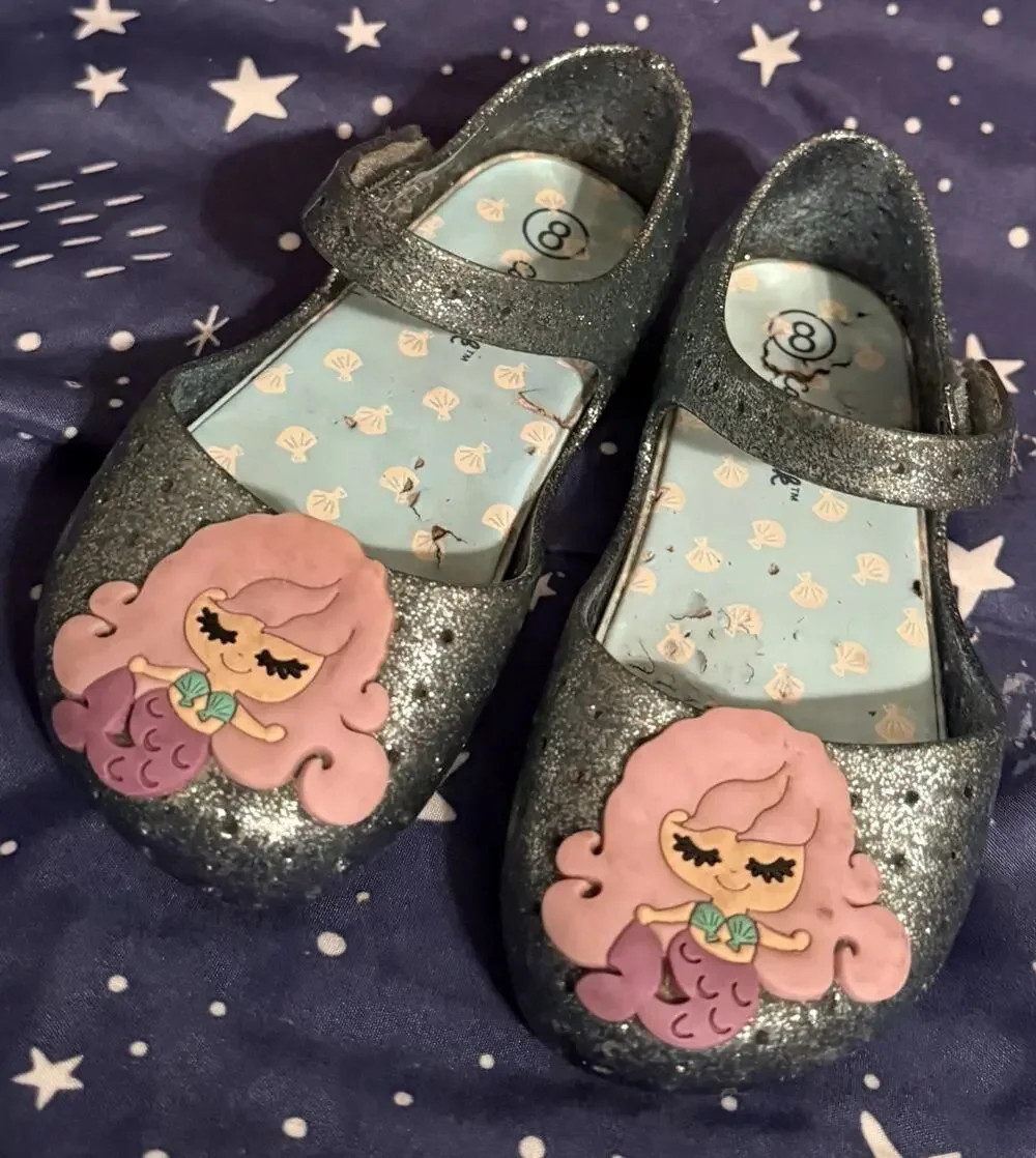 Girls’ Cat & Jack Hydee Teal Mermaid Jelly Shoes, Sz 8, Preloved